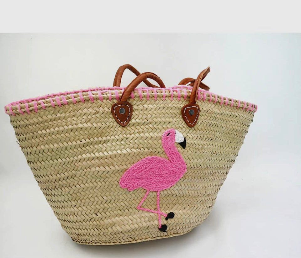 Market Basket Straw Bag Handmade with Leather Strap