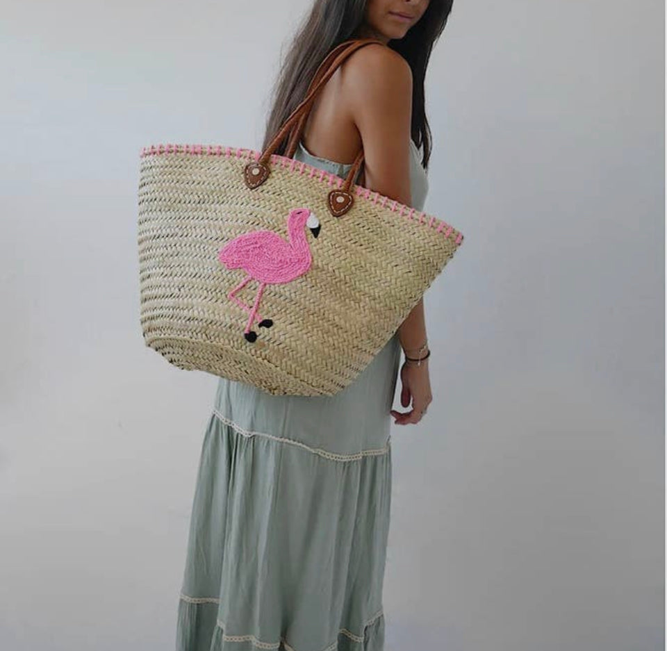 Market Basket Straw Bag Handmade with Leather Strap