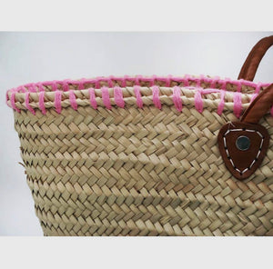 Market Basket Straw Bag Handmade with Leather Strap