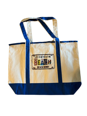 Blue and White License Plate Tote